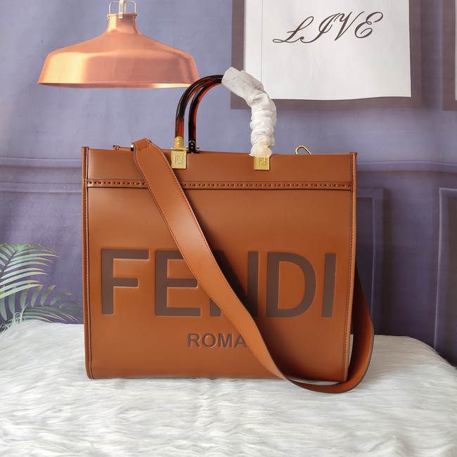 Fendi Sunshine Medium Brown Leather Tote Code: 8Bh386
