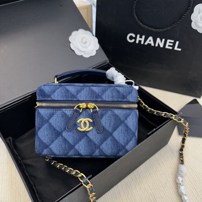 Chanel Denim Diamond Handle Square Box Chain Bag