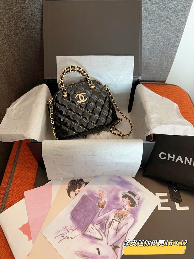 Chanel Patent Leather Shell Bag With Handle