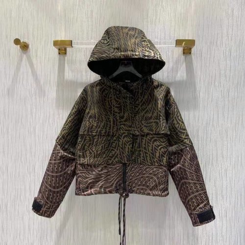 Fendi FF Jacquard Print Reversible Coat with Detachable Sleeves