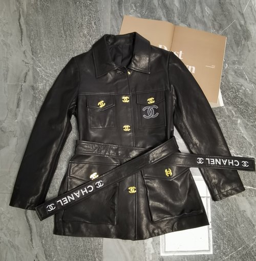 Chanel Sheepskin Belt with Gold Hardware and Embroidery Design