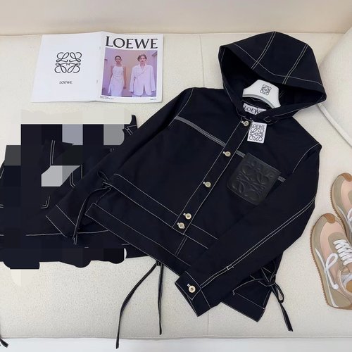 Loewe Denim Hooded Jacket with Contrasting Logo and Vintage Wash