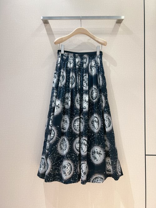 Dior Mid-Long High-Waisted Cosmic Print Cotton Skirt for Casual