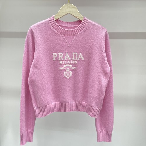Prada Multi-Color Jacquard Logo Cashmere Short Top