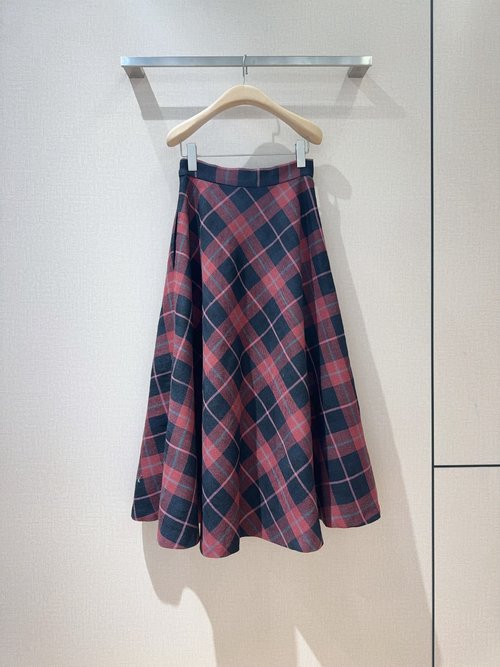Dior Woolen Checked A-line Skirt with Classic Pattern for Elegant Look