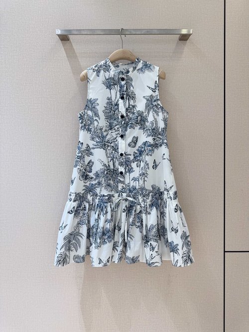 Dior Coconut Tree Watercolor Print Sleeveless Dress, Comfortable and Charming