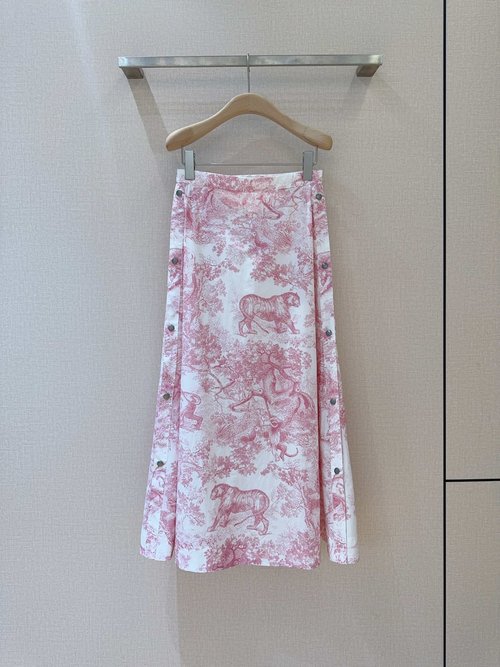 Dior High-Waisted Skirt with Animal Jungle Print and Pink Print