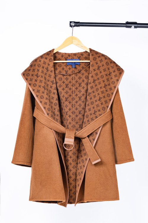 Louis Vuitton Caramel Floral Long Coat, Luxurious Wool Silk Blend