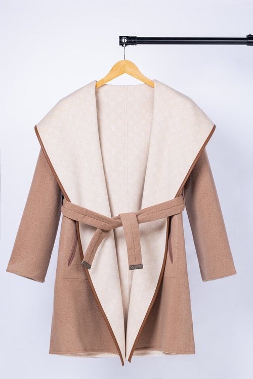 Louis Vuitton Long Brown Double-sided Small-flowered Wool-Silk Blend Coat
