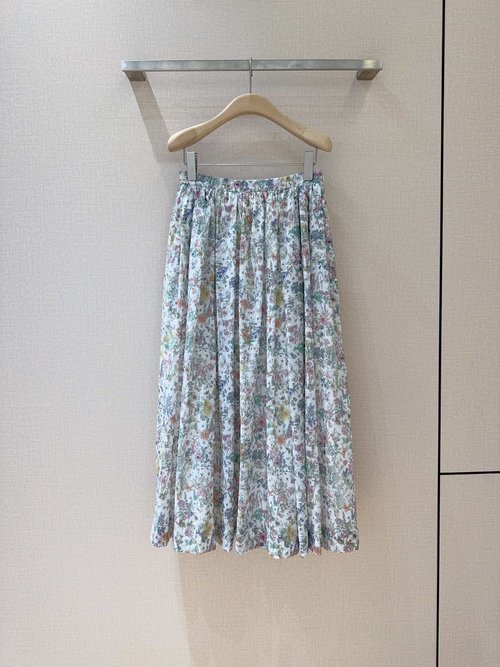 Dior Mid-Long High-Waisted Wildflower Print Cotton Skirt