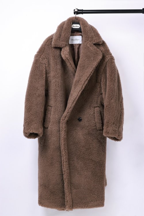Max Mara Long Teddy Bear Coat in Dove Gray, Alpaca, Wool and Silk Blend