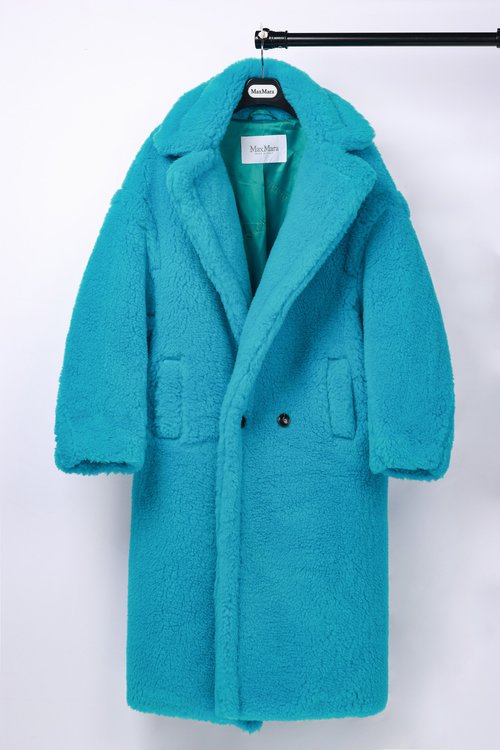 Max Mara Long Teddy Bear Garment in Tiffany Blue, Alpaca, Wool and Silk Blend