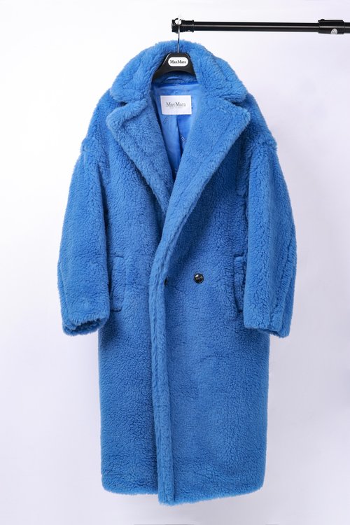 Max Mara Long Teddy Bear Garment in Royal Blue, Alpaca, Wool and Silk Blend
