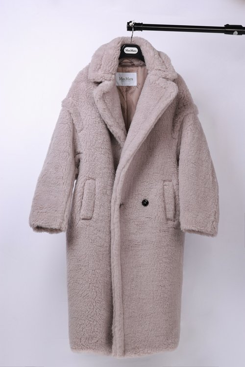 Max Mara Teddy Bear Long Garment in Sand Beige, Blend of Alpaca, Wool, and Silk