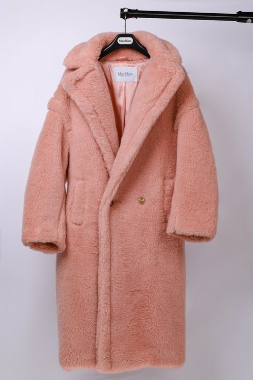 Max Mara Teddy Bear Long Garment in Smoke Pink, Blend of Alpaca, Wool, and Silk