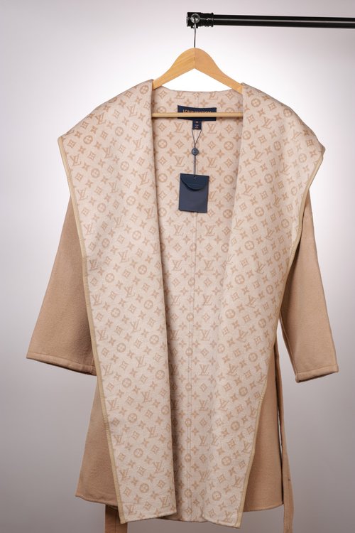 Louis Vuitton Long Beige Single-sided Wool-Silk Blend Coat