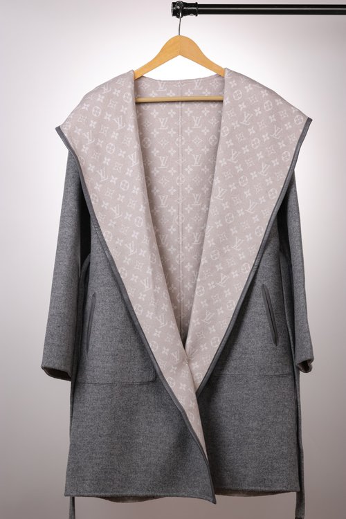 Louis Vuitton Long Gray Double-sided Wool-Silk Blend Coat