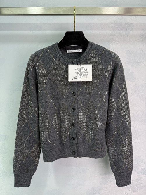 Alexander Wang Diamond-Embroidered Knitted Cardigan with Hooked Logo, Art College Style