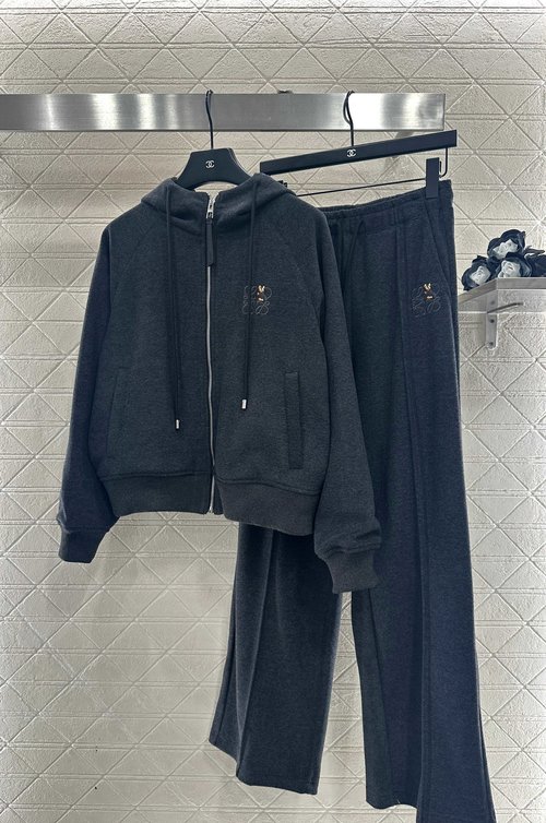 Loewe Cozy Hooded Jacket and Drawstring Wide - Leg Trousers Set, Comfortable Ensemble