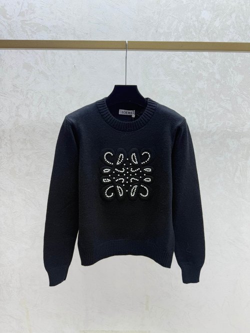 Loewe Red and Black Knitted Long-Sleeved Top with Heavy Beading