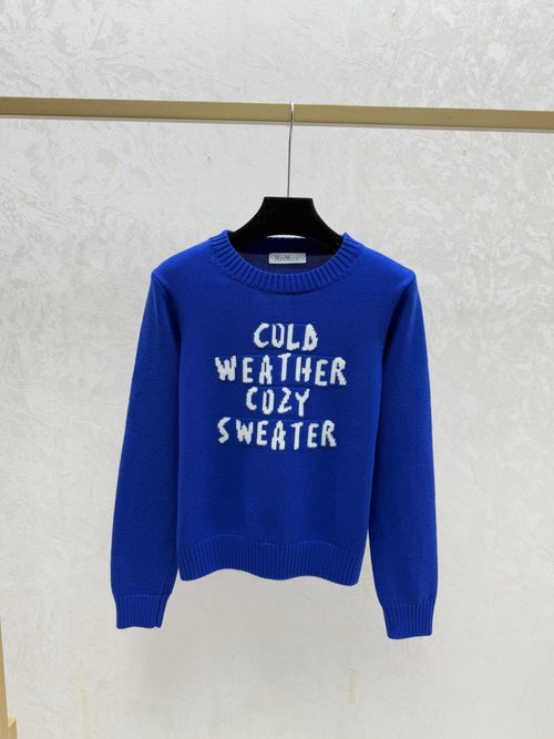 Max Mara Autumn Contrasting Color Letter Jacquard Round Neck Sweater