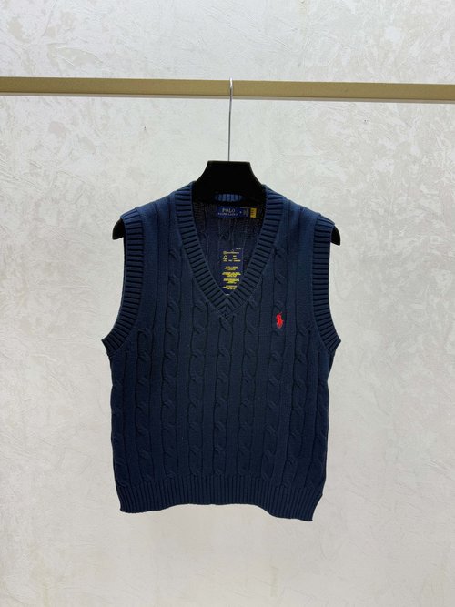Polo Ralph Lauren Solid Color Simple V Neck Knitted Vest in White and Royal Blue