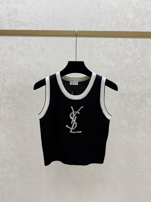 Yves Saint Laurent Contrast Studded Letter Knitted Vest
