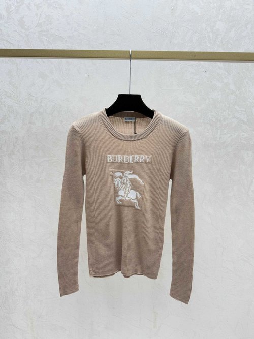 Burberry Autumn New Knitted Long-Sleeved Top with Contrast Warhorses in White, Khaki and Black
