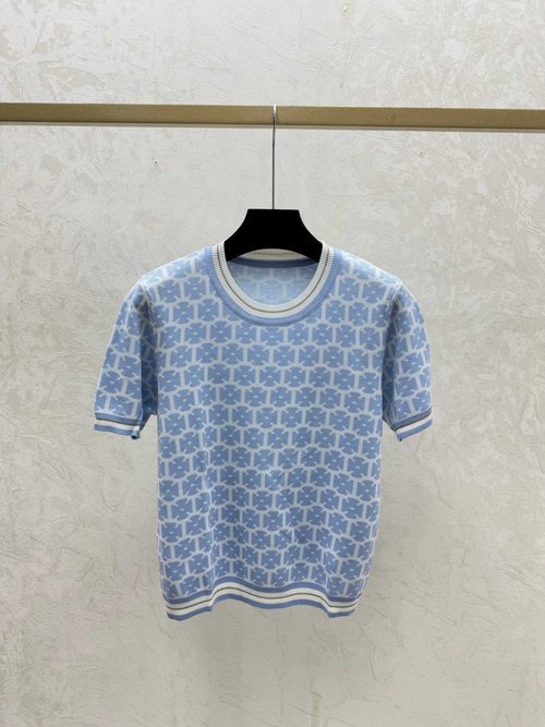 Goyard Simple Round Neck Knit Short Sleeve in Pink, Blue, Purple