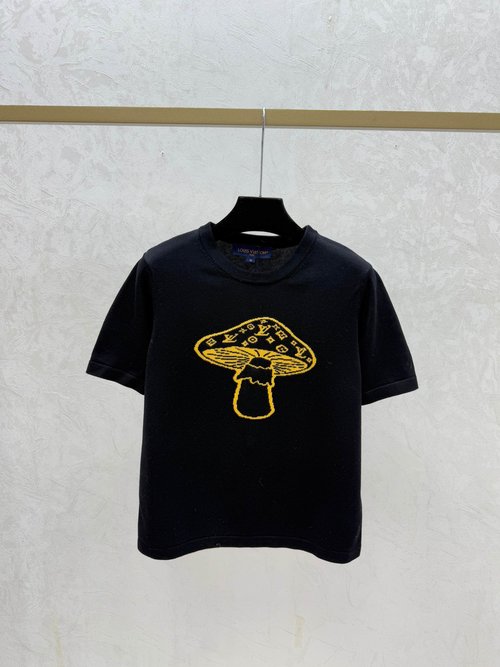 Louis Vuitton Contrast Color Gray & Black Mushroom Round - Neck Knitted Short Sleeve