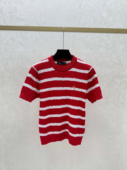 Polo Ralph Lauren Color-Blocked Striped Short-Sleeve Knit Top in Red, Blue