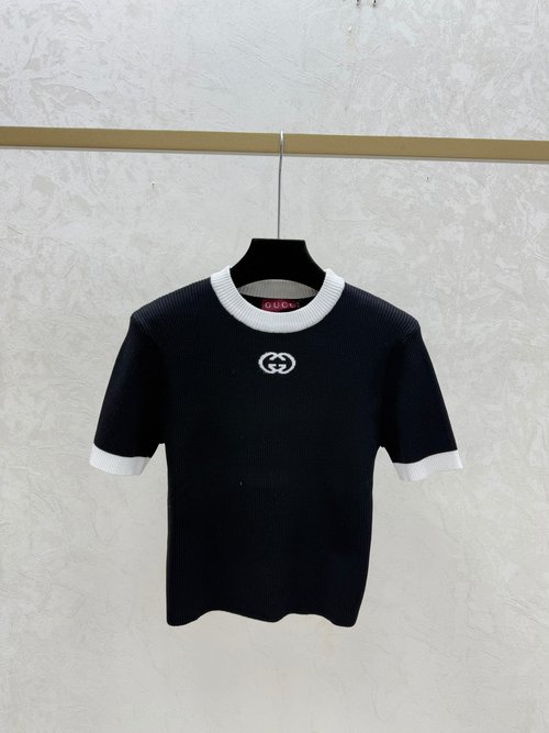 Gucci Contrast Letter Round Neck Knit Short Sleeve
