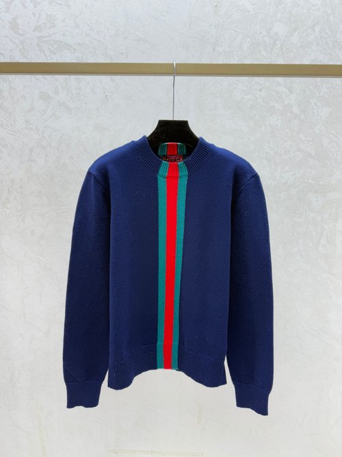 Gucci Contrast Striped Round Neck Long Sleeve