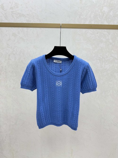 Loewe White, Grey and Blue Solid Round Neck Short Sleeve Knit