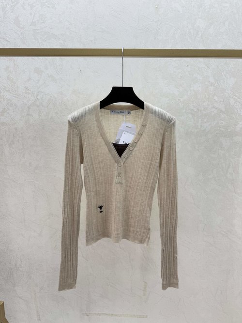 Dior Color - Blocked Simple Fake Two - Piece Round - Neck Long - Sleeve