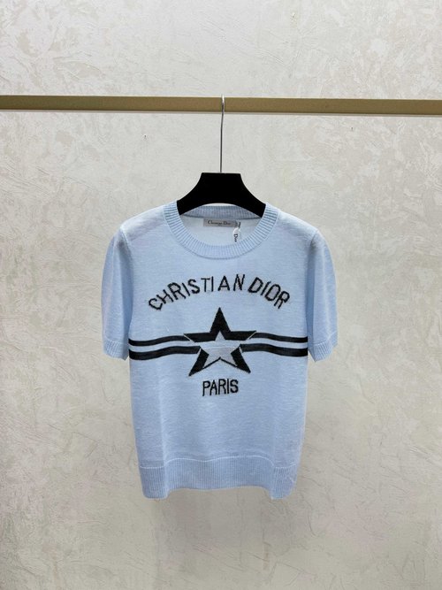 Dior Color - Blocked Star - Letter Round - Neck Short - Sleeve Knit