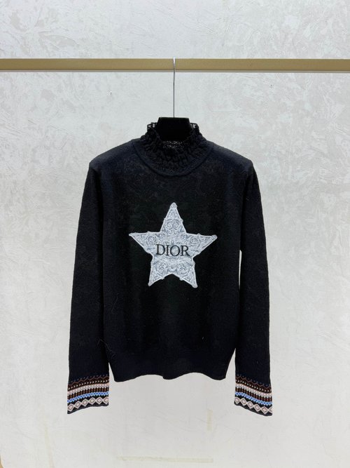 Dior White and Black Color-Blocked Star Letter Turtleneck