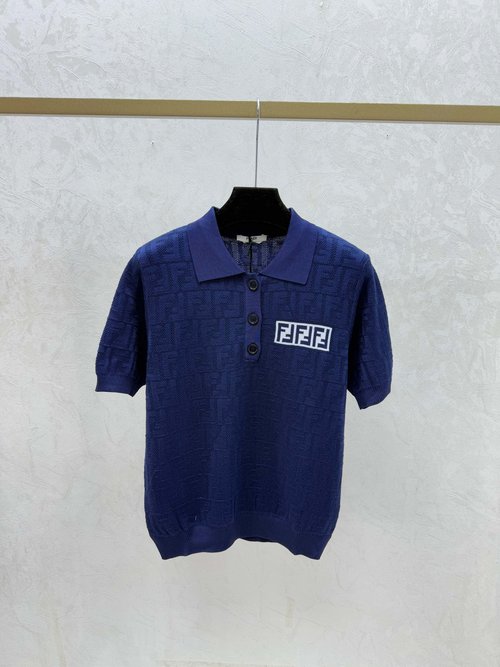 Fendi Multicolor Letter Collar Knit Short Sleeve