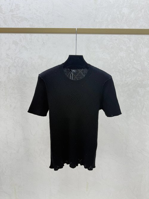 Chanel Solid Color Rhombus Hollow Round-neck Knitted Short Sleeve