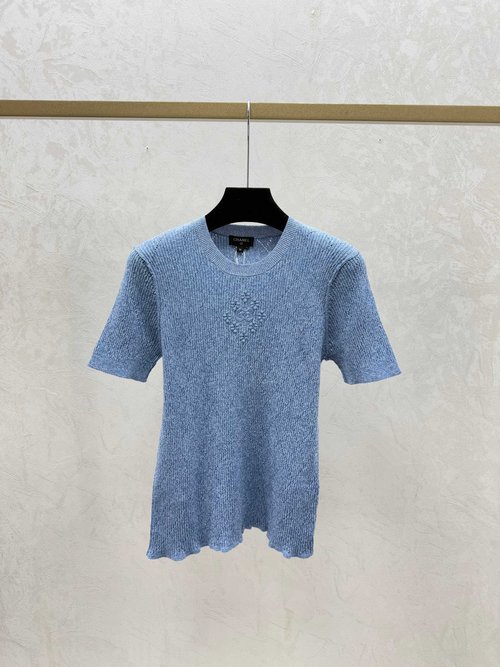 Chanel Solid Color Rhombus Hollow Round-neck Knitted Short Sleeve