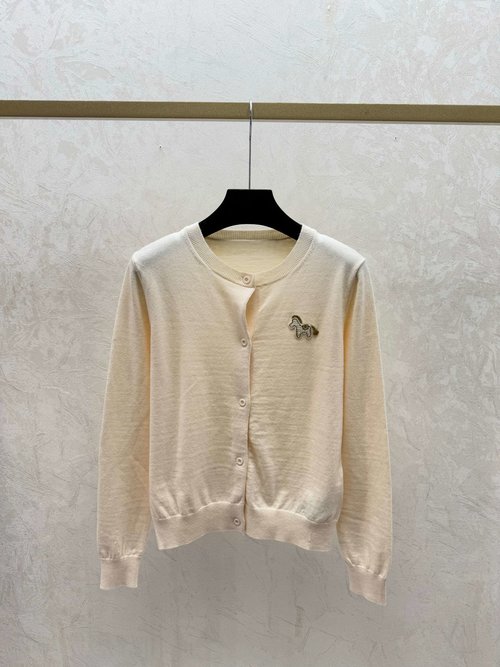 Gucci Pink, Apricot & Red Solid-color Pony Round-neck Knitted Cardigan