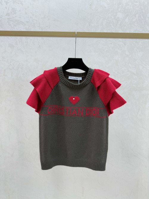 Dior Royal Blue, Green & Black Color-Blocked Heart Letter Knitted Top