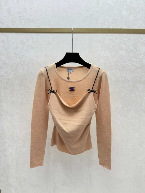 Chanel Solid Color Fake Two-piece Knit Long Sleeve