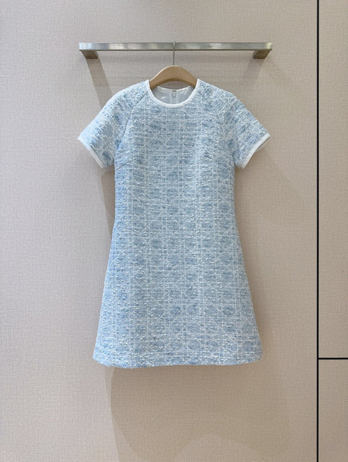 Dior Vintage Checked Dress with Round Neck and Short Sleeves