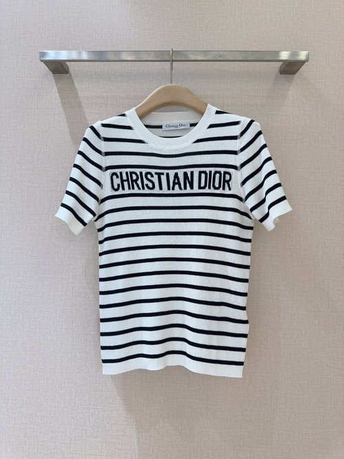 Dior Summer Striped Knit Short-Sleeve with Iconic Letter and Slim Fit