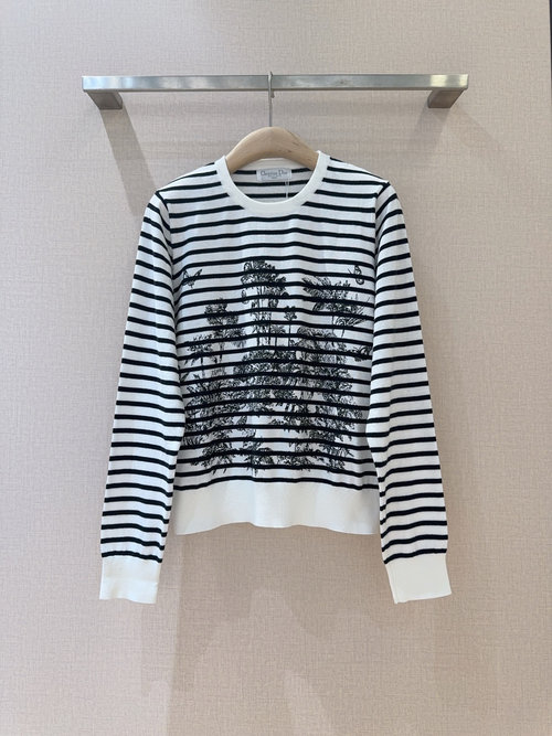 Dior Round-neck Striped Coconut Print Pullover for Versatility