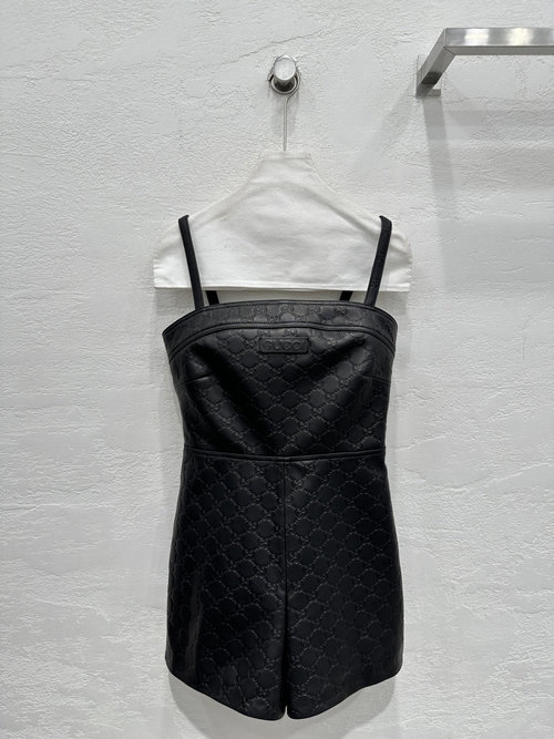 Gucci Exclusive Genuine Leather Suspender Jeans with Custom Logo