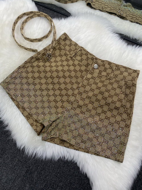 Gucci Sparkling Crystal GG Jacquard Shorts with Metal Belt