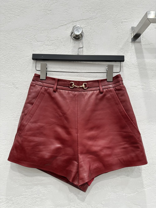 Gucci Enkula Red Leather Shorts in Premium New Zealand Lambswool, Slimming Design