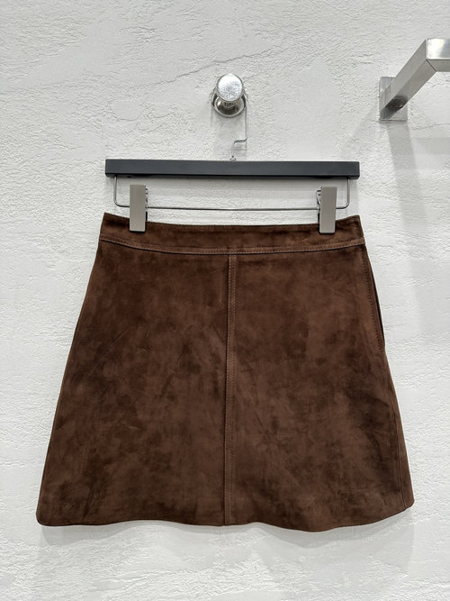 Celine Exclusive Vintage Brown Suede Mini Skirt with Classic Design